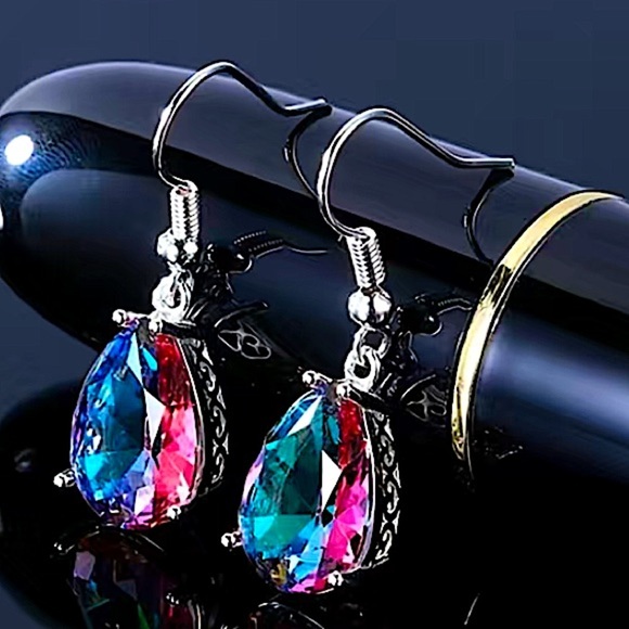 Silver Amethyst Pink Crystal Drop Dangle Boho Handmade Earrings - Picture 5 of 5